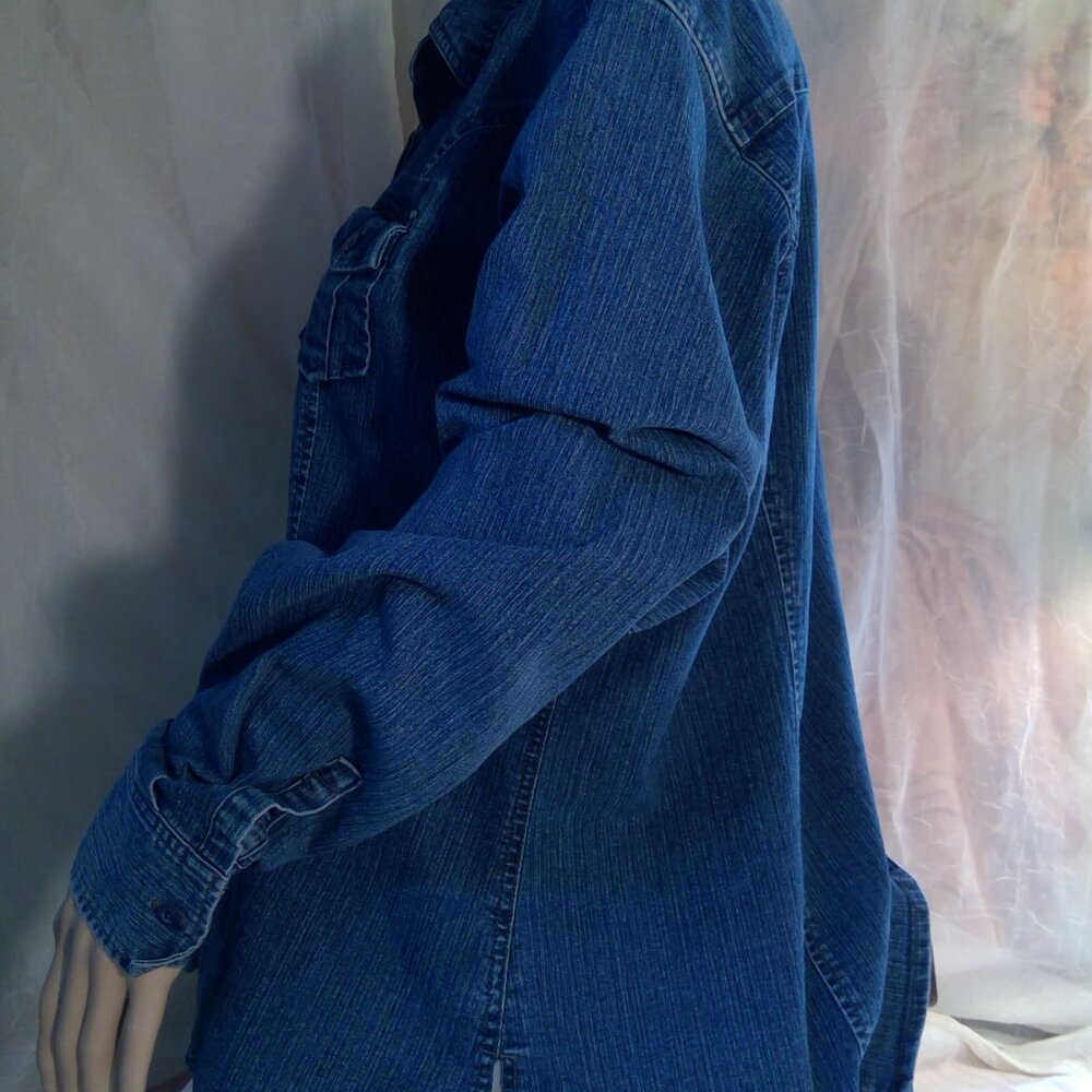 Riders Women's Blue Jean Button-Up Long Sleeve Shirt (Size L)